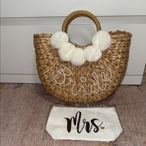 Chic Woven Bridal Tote Bag - Tan and White
